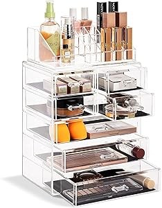 Sorbus Clear Cosmetic Makeup Organizer - Make Up & Jewelry Storage, Case & Display - Spacious Design - Great Holder for Dresser, Bathroom, Vanity & Countertop (3 Large, 4 Small Drawers)