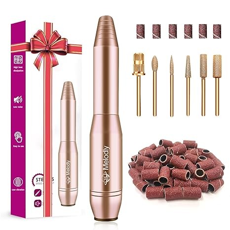 Electric Nail Drill, Professional Acrylic Nail Drill Machine for Gel, Acrylic Nails, Portable USB Electric Nail File Efile Set with All-Gold Nail Drill Bits, Manicure Pedicure Nail Tools