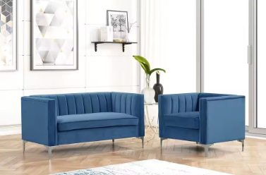 Velvet Accent Chair Loveseat Sofa Home Theater Seating Upholstered Accent Arm Modern Chesterfield Sofa Furniture Couch Set