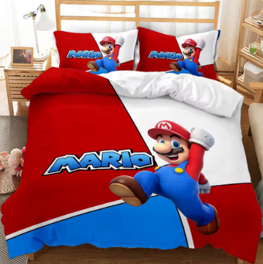 3D Mario Duvet Cover with Hidden Zipper Closure, Bedding Quilt Cover, Microfiber Bedding Decoration for Kids Teens and Adults