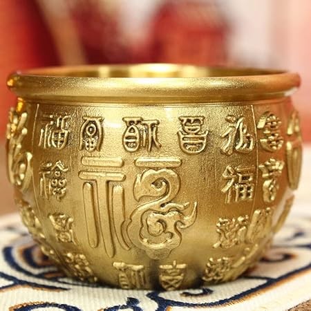 Taoist Supplies Amulet Exorcism Bringing Good Luck Mascot Decoration Pendant 黄铜百福缸 招财进宝双鱼铜缸家居装饰工艺品摆件 铜百福缸（1Pcs 铜招财进宝缸