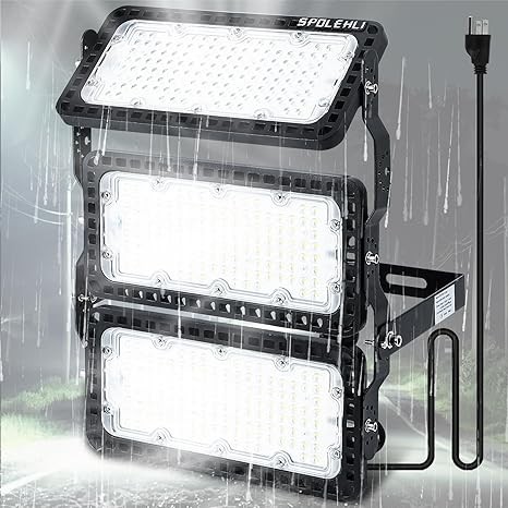 Stadium Lights Rotatable LED Flood Lights Adjustable Lighting Arena Lights 39000LM Super Bright Field Light 5Ft Cable US Plug IP66 Waterproof Outdoor High-Intensity Flood Light 300W Daylight