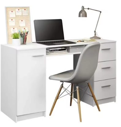 Computer Desk with 3 Drawers, 1 Door and 1 Storage Shelf, Wood Writing Home Office Workstation, Office Desk with Drawers