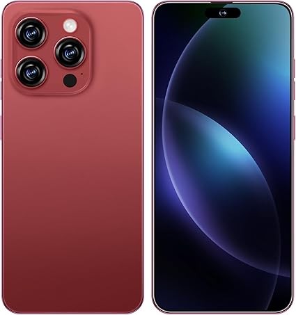 I16 ProMax Smartphone Unlocked Cell Phone, 6.99“ HD Screen 5G Phone, 8+256GB Phone Unlocked, 7000mAh, 68+108MP Zoom Camera, Fingerprint Button Unlock-and take Photos,Dual SIM, Face ID (Wine Red)