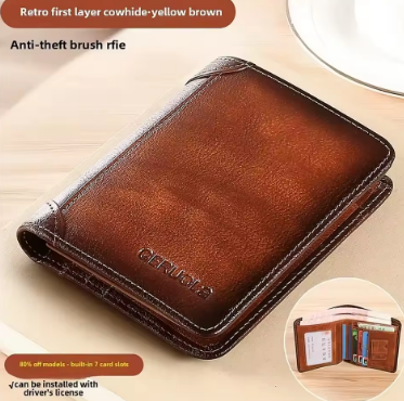 Men's Wallet Leather Billfold Slim Hipster Cowhide Credit Card/ID Holders Inserts Coin Purses Luxury Business Foldable Wallet